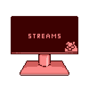 A monitor with the text "STREAMS" and a small Rust as a pig in the corner.